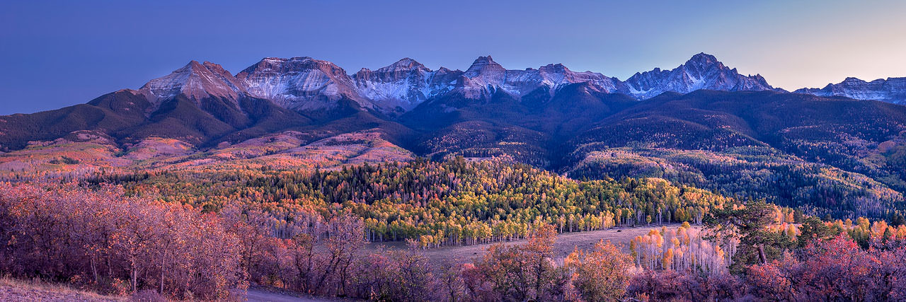 A mountain panorama with fall colors