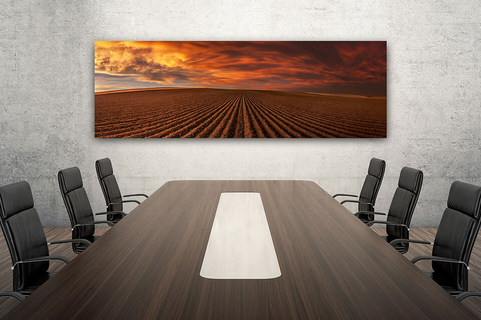 Interior design with Gintchin Fine Art panoramic nature photography in a modern conference office room