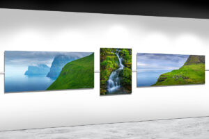 A white gallery wall with 3 wall art prints of the Faroe Islands - Gintchin Fine Art