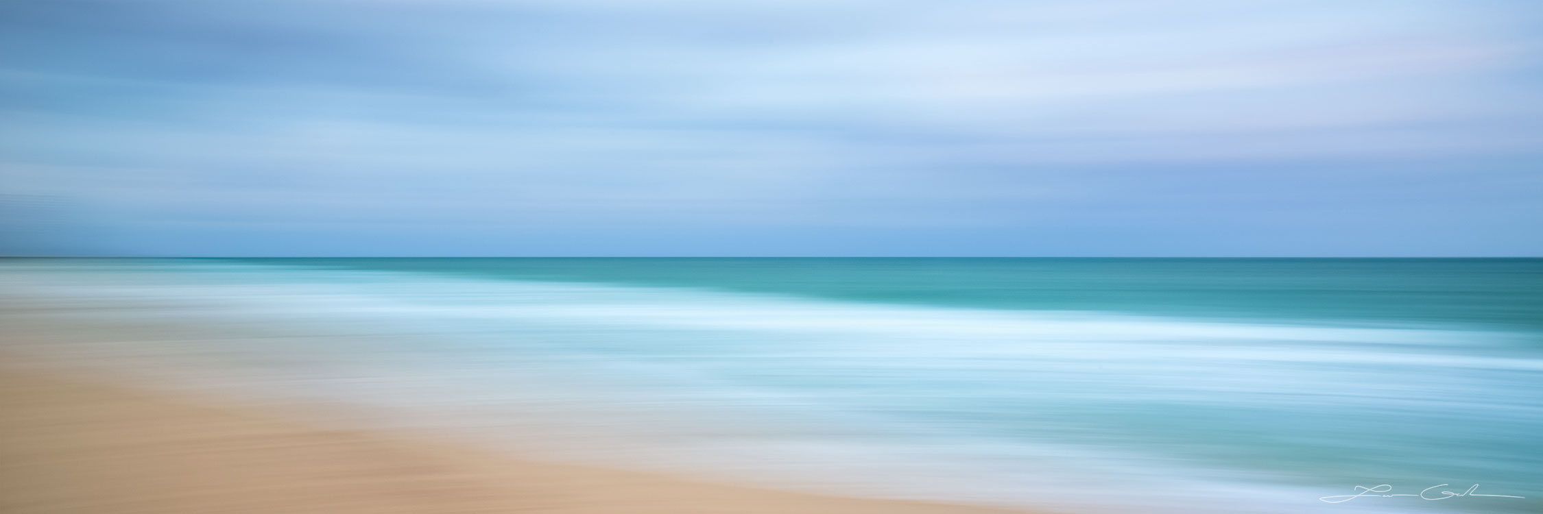 Blue ocean abstract panorama with white clouds and white waves - Gintchin Fine Art