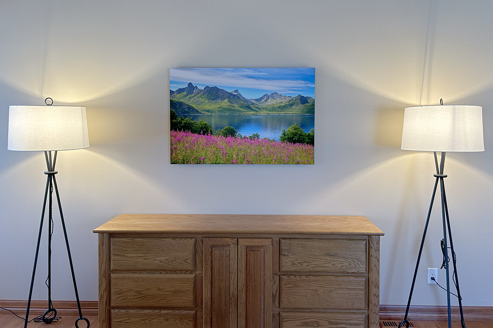 A large format acrylic print of Norway hanging on a wall - Gintchin Fine Art